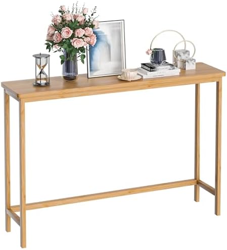VASMIA Console Table, Entryway Table, Narrow Sofa Table, 39" Bamboo Hallway Table for Entryway, Living Room, Bedroom, Foyer, Natural