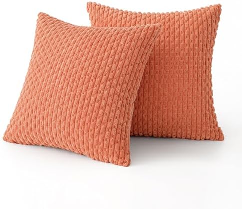 MIULEE Decorative Throw Pillow Covers 20x20 Coral Red Textured Corduroy