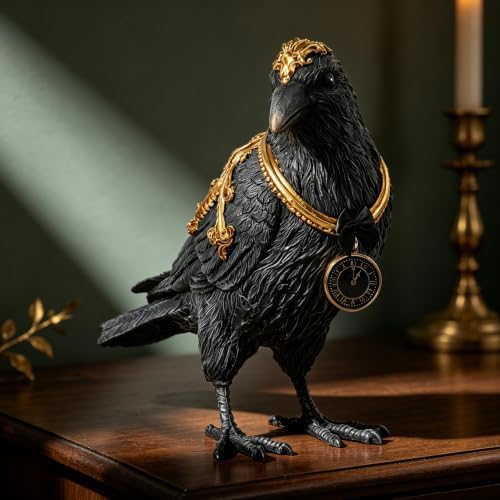 Cynkeyee Gothic Raven Crow Resin Statue - Halloween Decor Figurines 7.5IN