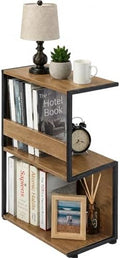 Bookshelf, Small End Table, S Shape Bookcase W/ 2-Layer Storage Shelves, Sofa Side Table for Small Spaces, Nightstand for Bedroom, Living Room, Stable Frame, Oak
