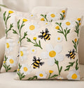 Embroidered Throw Pillow Covers 18x18 Inch, 2Pack, Flower Bee