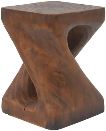 Christopher Knight Home Novi Outdoor Side Table, Twist-Shaped Decorative Accent Sofa Side End Table, Garden Stool for Patio Balcony Beach Pool, Lightweight Concrete, Wood-Like Texture, Antique Brown