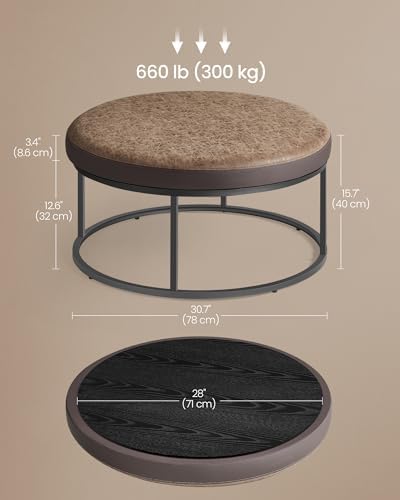 SONGMICS Home Ottoman, Round Coffee Table, Reversible Top, Steel Frame