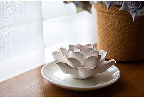 Essential Oil Passive Flower Diffuser -Lotus Flower Porcelain Aromatherapy Diffusers for Small Mini Room, Desk Decorative, Bathroom (Lotus)