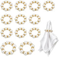 Napkin Rings Set of 12, Pearl Napkin Rings Gold for Table