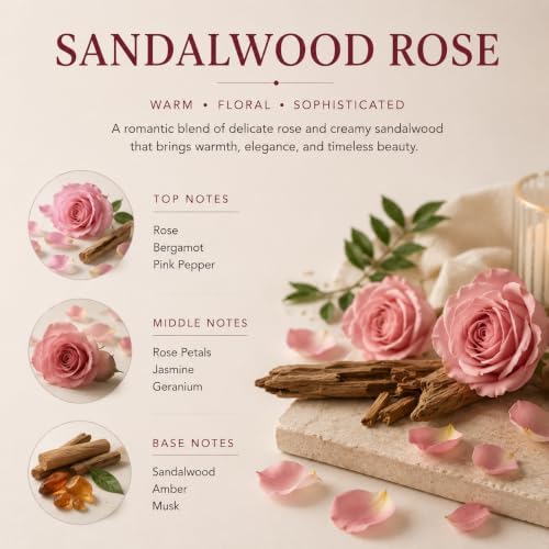 Airkeep Reed Diffuser Set,3.38 fl oz (100 ml) - Sandalwood Rose Oil Diffusers with 8 Reed Sticks,Home Fragrance Reed Diffuser for Bathroom Shelf Decor