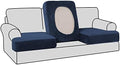 H.VERSAILTEX Stretch Velvet 3 Piece T Cushion Sofa Slipcovers Individually Sofa Cushion Covers for 3 Cushion Couch Seat Cushion Covers for Sofa Seat Cushion Covers Stay in Place(Sofa, Navy)