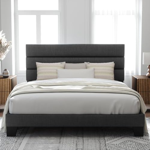 Allewie Cal King Size Platform Bed Frame with Fabric Upholstered Headboard