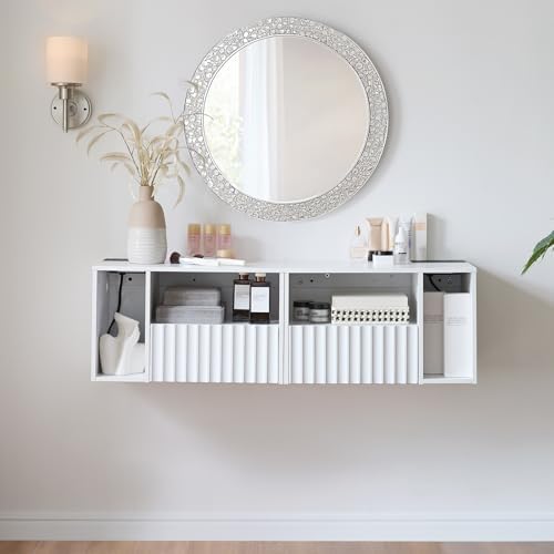 BuildHom White Floating Nightstand Set of 2 with Charging Station