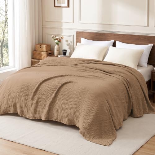 Love's cabin 100% Cotton Muslin Blanket California King, Light Brown