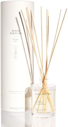 Brooklyn Candle Studio Reed Scent Diffuser - Love Potion - Relaxing Oil Diffuser, Jasmine, Lavender & Mandarin Fragrance, 8 Rattan Diffuser Reeds, Clean Ingredients - 3.7oz