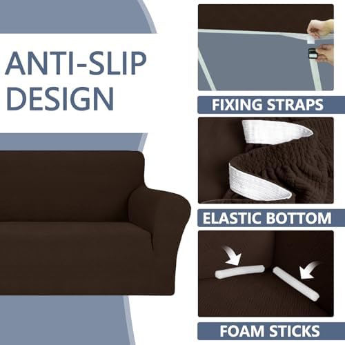 JIVINER Stretch Oversized Sofa Covers 1 Piece 4 Seater Couch Covers Jacquard Universal Sofa Slipcovers for Extra Large Funiture Protector for Kids, Pets (X Large, Coffee Rhomb)