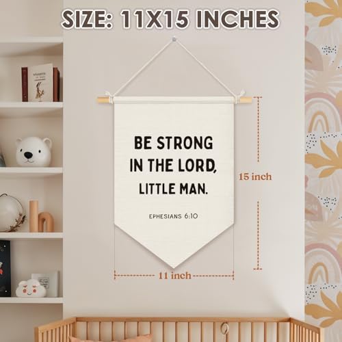 Christian Wall Decor for Classroom,Motivational Banner for Boys Bedroom Playroom, Be Strong in the Lord Little Man Bible Verse Wall Hanging Pennant Flag Banner, 15x11 Inch