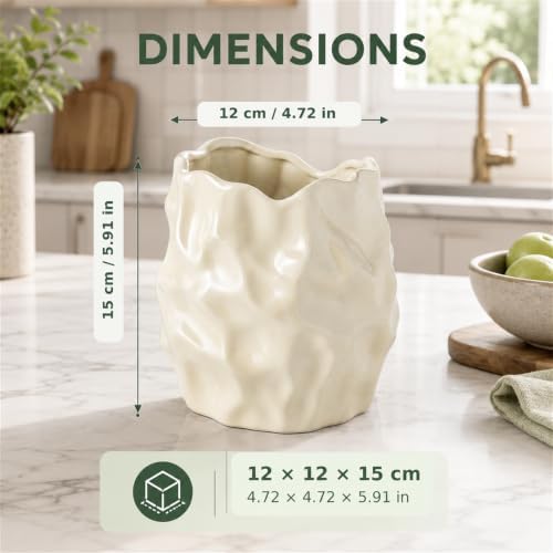 Ceramic Utensil Holder for Kitchen Countertop, 6 Inch, Cream White