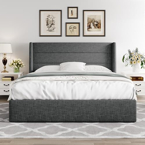 Allewie Queen Size Lift Up Hydraulic Storage Bed Frame Dark Grey