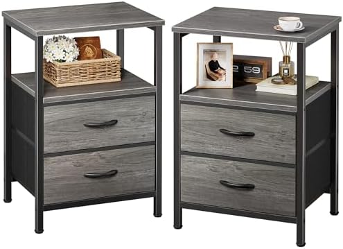 Huuger Night Stand Set of 2, Nightstand with 2 Drawers, Bedside Table