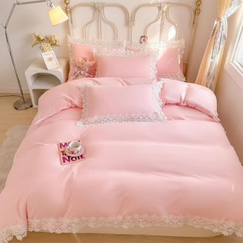 IHOUSTRIY Lace Duvet Cover Twin Size, Chic Ruffle Beddding Set, 2 Pieces Comforter Cover Set with Zipper Closure, Girl Bedding with Pillowcase