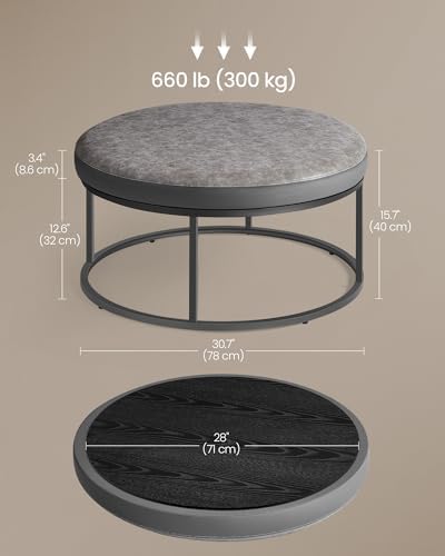 SONGMICS Home Ottoman, Round Coffee Table, Reversible Top, Steel Frame