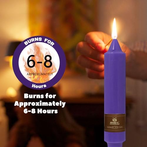NJAO HOO Purple Advent Short Taper Candle 7 Inch Christmas Candlesticks Unscented Dripless Tapered Candle Set for Home Decor Party Dinner Candles, 4 Pack