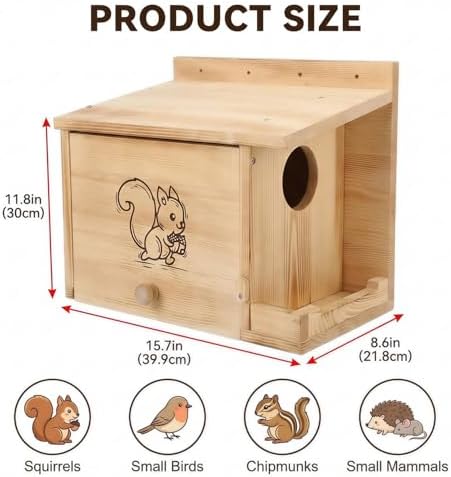 Extra Large Squirrel Houses for Outside 15.7" Outdoor Nest Box with Feeder