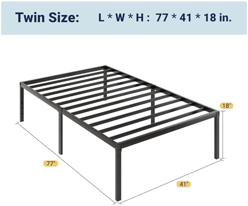 Allewie Twin Bed Frame, 18 Inch Metal Beds with Storage Space, Black