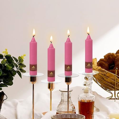 NJAO HOO Hot Pink Short Taper Candle 7 Inch Candlesticks Unscented Dripless Tapered Candle Set for Home Decor Wedding Party Dinner Candles, 4 Pack
