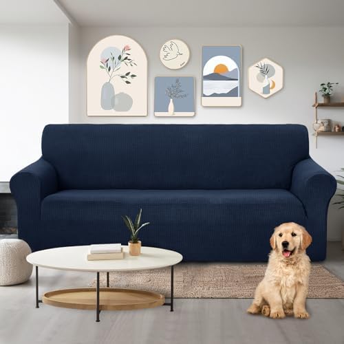 U-NICE HOME Stretch Couch Cover Slipcover for 3 Cushion Sofa, Navy