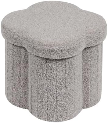 B FSOBEIIALEO Storage Ottoman Cube, 12.6" Flower Shaped Ottomans, Grey
