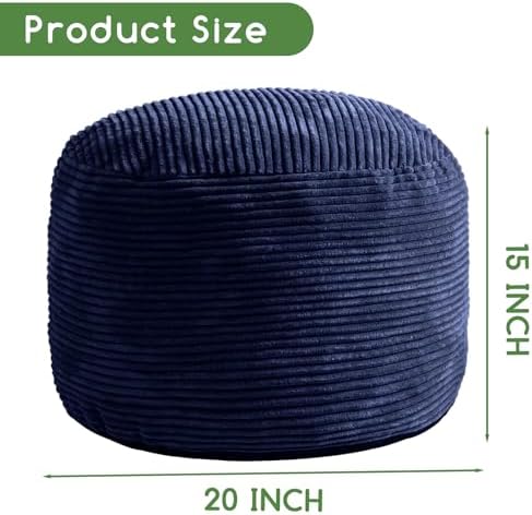 HIGOGOGO Round Stuffed Pouf Ottoman, Corduroy Poufs with Foam Chunk Filling, Furry and Fluffy Pouf Foot Stool Storage Ottoman, 20 X 15 Floor Poufs Foot Rest for Living Room, Navy