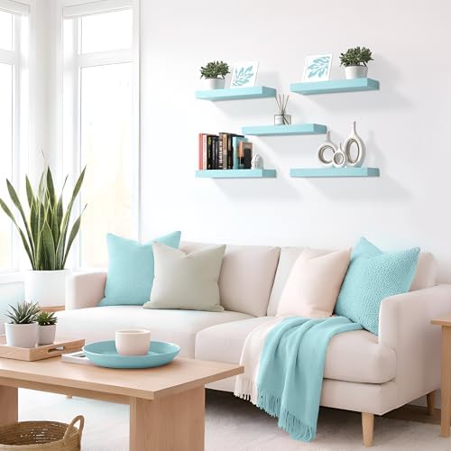 Sorbus 16 Inch Floating Shelves for Wall (5 Pack, Breezy Blue)