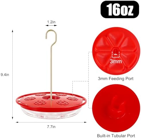 FEED GARDEN Saucer Hummingbird Feeders for Outdoors Hanging, 2 Pack 16oz Leak-Proof Nectar Feeder with Bee Guards Built-in Ant Moat, 6 Feeding Ports, Wide Mouth Easy Refill & Clean, BPA-Free,Red