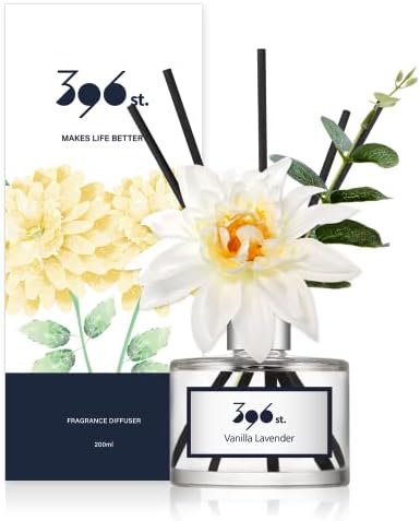 396 st. Dahlia Flower Reed Diffuser, Vanilla Lavender, 200ml(6.7oz) / Reed Diffuser Sets, Home Fragrance, Scented Oils, Home & Bathroom Décor