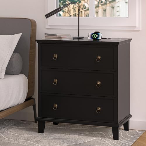 COWMOU 3 Drawers Black Nightstand
