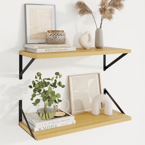 Axeman Deep Floating Shelves, 24'' x 10'' Oak Wall Shelves Set of 2