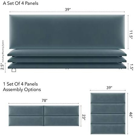 Vänt Wall Mounted Headboard Panels, King/Twin, Velvet Antique Blue