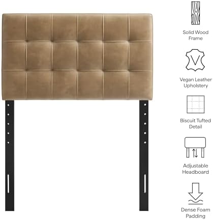 Modway Lily Faux Leather Twin Size Headboard with Biscuit Tufting in Toast - Vegan Leather Upholstery with Padded Design and 5 Height-Adjustable Mounts