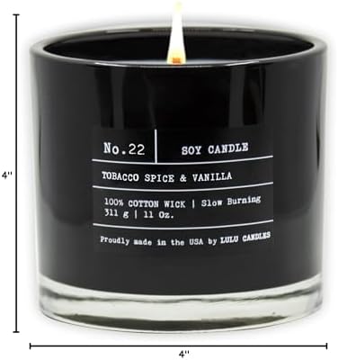 Lulu Candles | Tobacco, Spice & Vanilla | Luxury Scented Soy Jar Candle | Hand Poured in The USA | Highly Scented & Long Lasting |11 Oz.