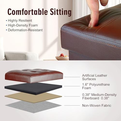 Ottoman with Storage, Upgraded 17" Height Folding Foot Stool, Light Brown