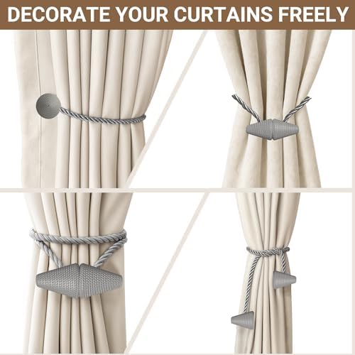 Hion Magnetic Curtain Tiebacks Grey 2pcs, Curtain Holdbacks Hooks Holders