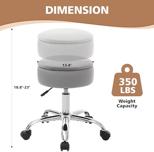 Adjustable Vanity Stool Storage Swivel Rolling Vanity Chair with Wheels