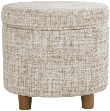 HomePop 19" Round Storage Ottoman - Cream Textural Woven