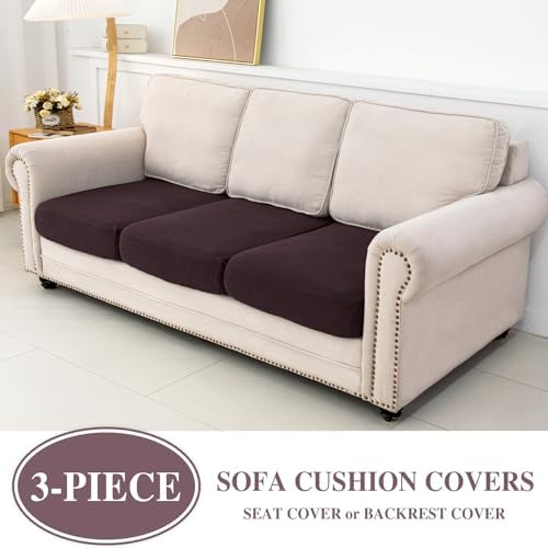 LA MEACK Couch Cushion Covers Seat Cushion Cover Stretch Couch Cover Separate Sectional Sofa Slipcovers Furniture Protector(3 Pieces for Seat or Sofa Backrest, Brown)