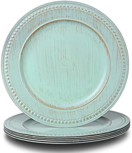 13" Vintage Charger Plates, Turquoise Beaded Chargers for Dinner Plates Set of 6, Reusable Decorative Charger Plate Set Bulk Wedding, Suitable for Easter, Anniversaries, Valentine's Day, Baby Shower