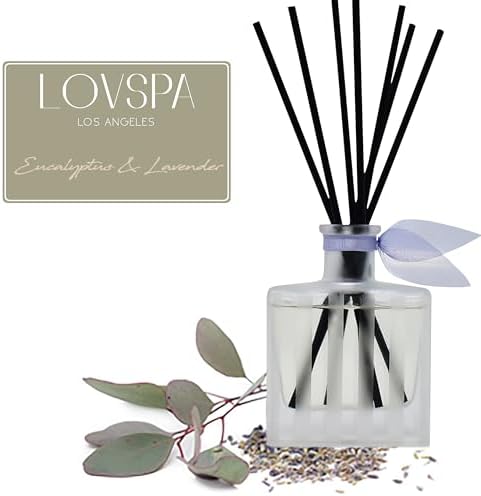 Reed Diffuser Set, DE-Stress Lavender Eucalyptus Scented Oil Diffuser with Sticks, Home Fragrance Accessories for Bathroom Shelf Decor, Aroma Diffusers for Home or Office Desk, USA Made