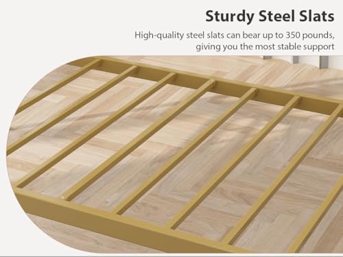 Twin Daybed with Trundle, Metal Sofa Bed Frame with Steel Slat Support, Twin Size Space-Saving Multifunctional Furniture for Living Room, Bedroom, Love Heart Design, No Box Spring Needed, Gold