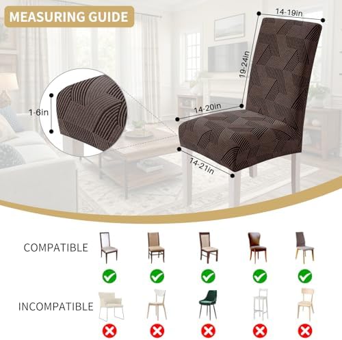 JIVINER Stretch Dining Chair Slipcovers Set of 2, Geometrical Jacquard Dining Chair Covers, Washable Kitchen Chair Covers for Dining Room, Hotel, Party, Brown