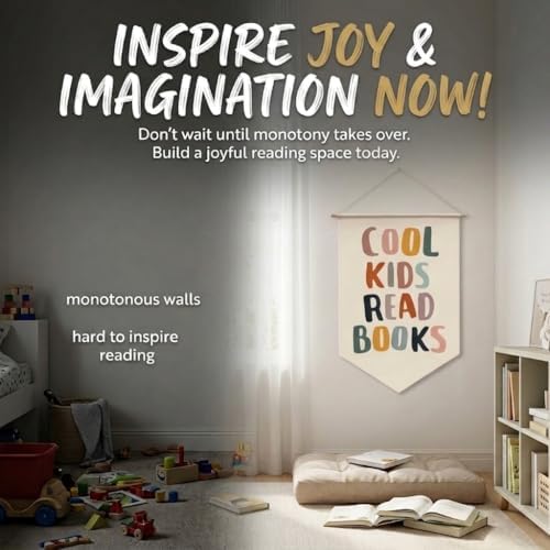 Cool Kids Read Books Wall Banner - Reading Corner Nook Decor for Kids Classroom Sign, Book Lover Gifts Canvas Wall Hanging Art for Library Nursery and Playroom Decor