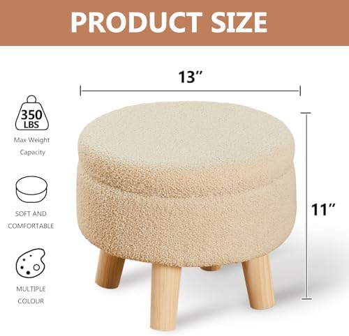 Wimarsbon Round Storage Ottoman,Footstool with Padded Seat and Wood Legs