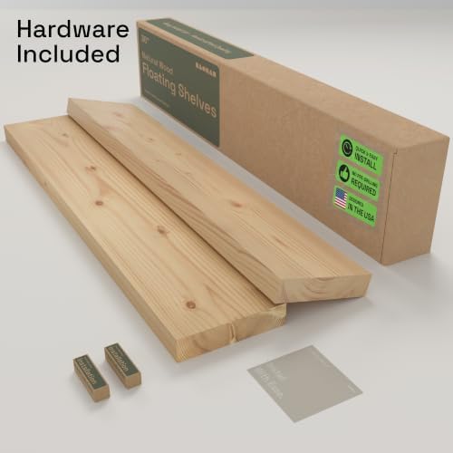 Solid Wood Floating Shelves for Wall 36 inch Long, Natural Wooden Shelf