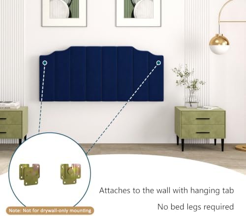 Befurtori Queen Size Headboard Only, Velvet Wall Mount Headboard, Navy Blue